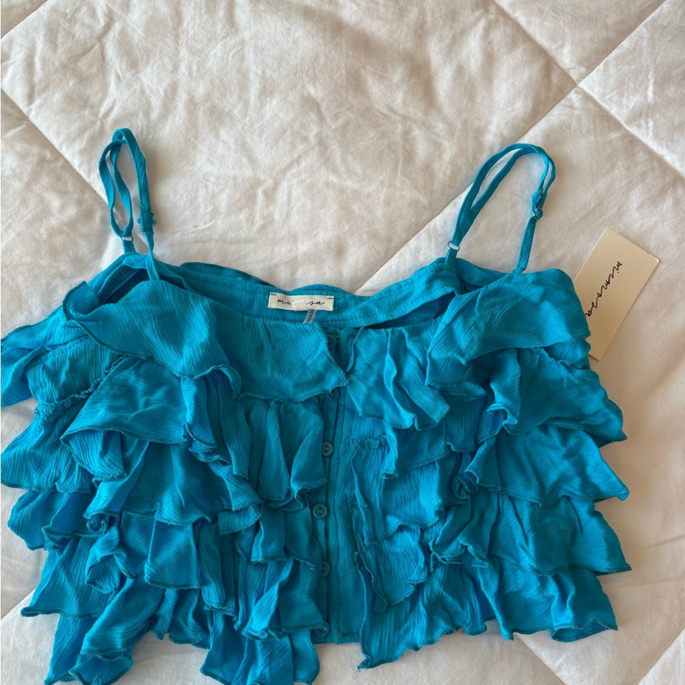 NWT Blue Ruffled Crop Top Cami - Picture 2 of 3